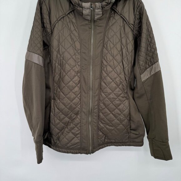Athleta Womens  Rock Springs Jacket Olive Green Quilted Hooded Reflective size X - Picture 4 of 11